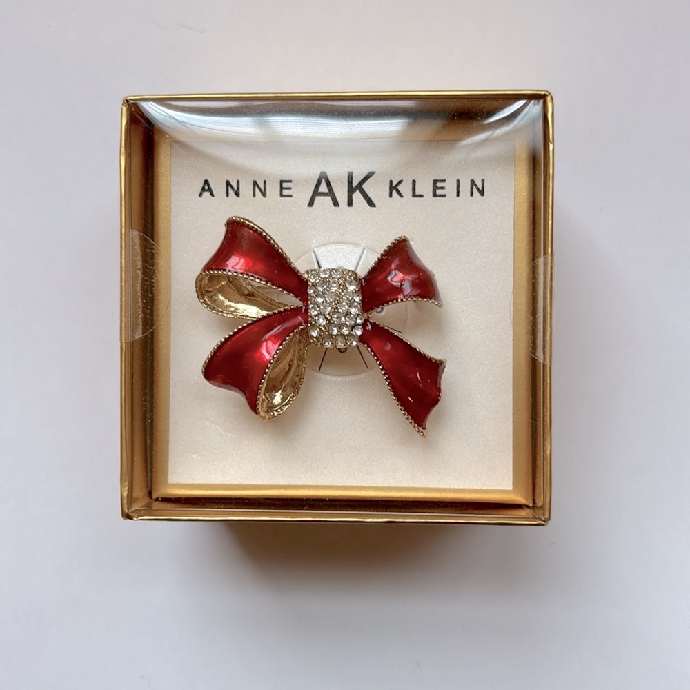 Anne Klein Red Bow Pin Brooch with Pave Center - Picture 7 of 7